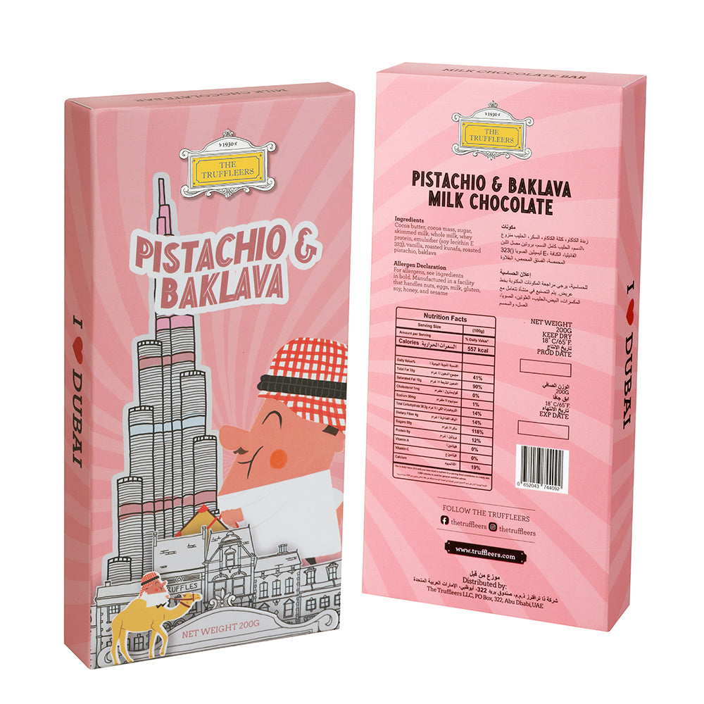 Pistachio and Baklava Milk Chocolate 200g
